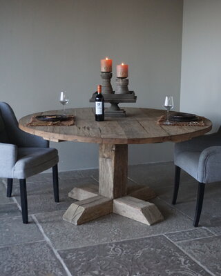 Rene Houtman Eetkamertafel Rond | Geborsteld Oud Eiken | Ø160 cm