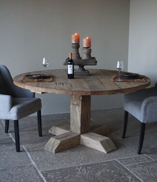 Rene Houtman Eetkamertafel Rond | Geborsteld Oud Eiken | Ø160 cm