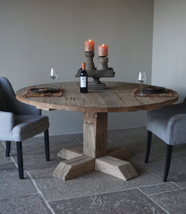 Rene Houtman Eetkamertafel Rond | Geborsteld Oud Eiken | Ø160 cm