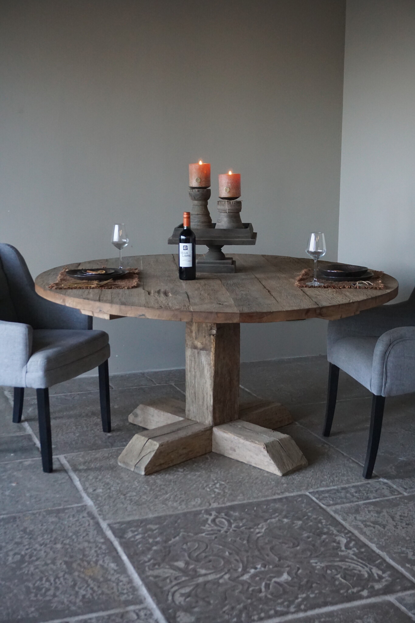 Rene Houtman Eetkamertafel Rond | Geborsteld Oud Eiken | Ø160 cm