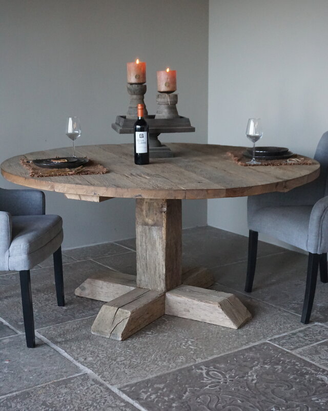 Rene Houtman Eetkamertafel Rond | Geborsteld Oud Eiken | Ø160 cm