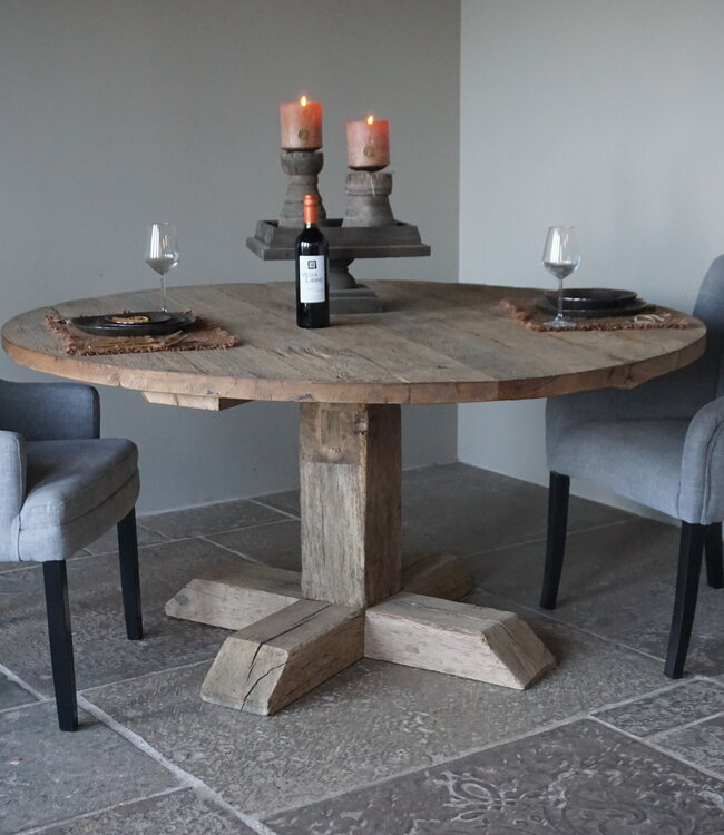 Rene Houtman Eetkamertafel Rond | Geborsteld Oud Eiken | Ø160 cm