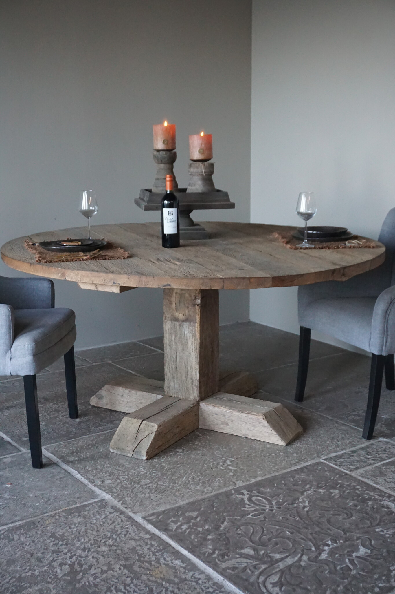 Rene Houtman Eetkamertafel Rond | Geborsteld Oud Eiken | Ø160 cm