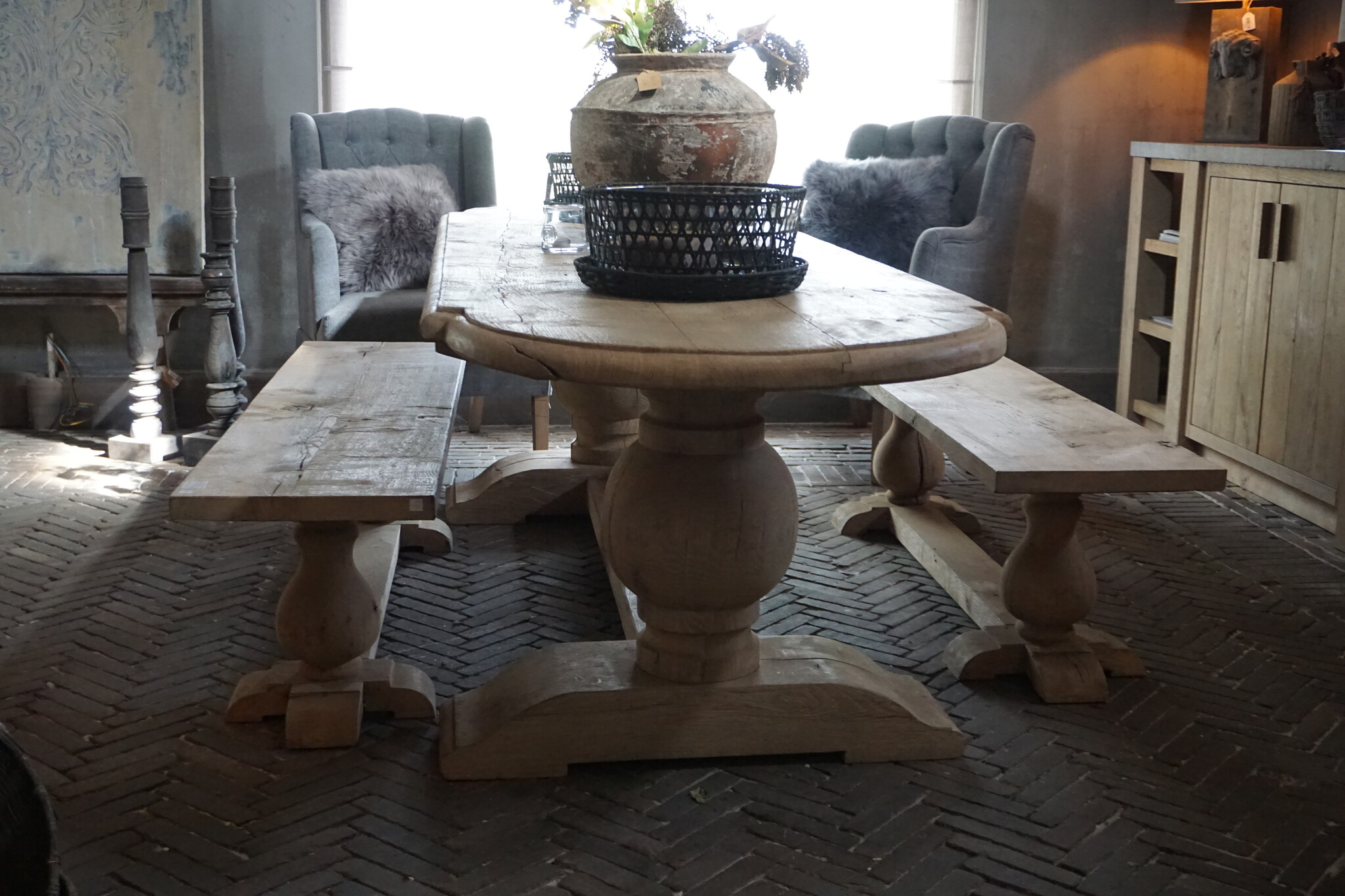 Rene Houtman Eettafel Bankje Oud Eikenhout | Bolpoot | B160 cm