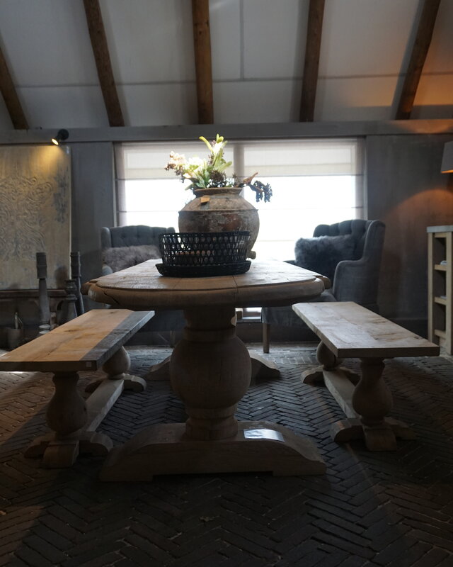 Rene Houtman Eettafel Bankje Oud Eikenhout | Bolpoot | B160 cm