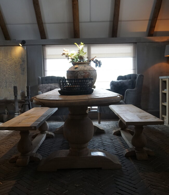 Rene Houtman Eettafel Bankje Oud Eikenhout | Bolpoot | B160 cm