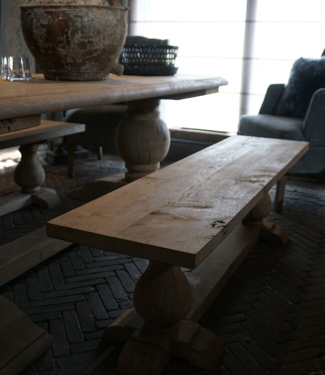 Rene Houtman Eettafel Bankje Oud Eikenhout | Bolpoot | B160 cm