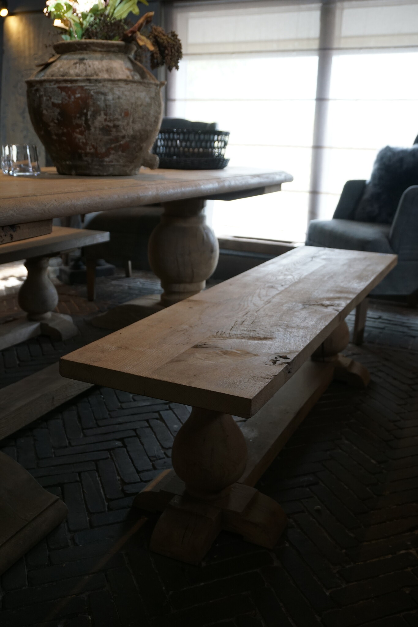 Rene Houtman Eettafel Bankje Oud Eikenhout | Bolpoot | B160 cm