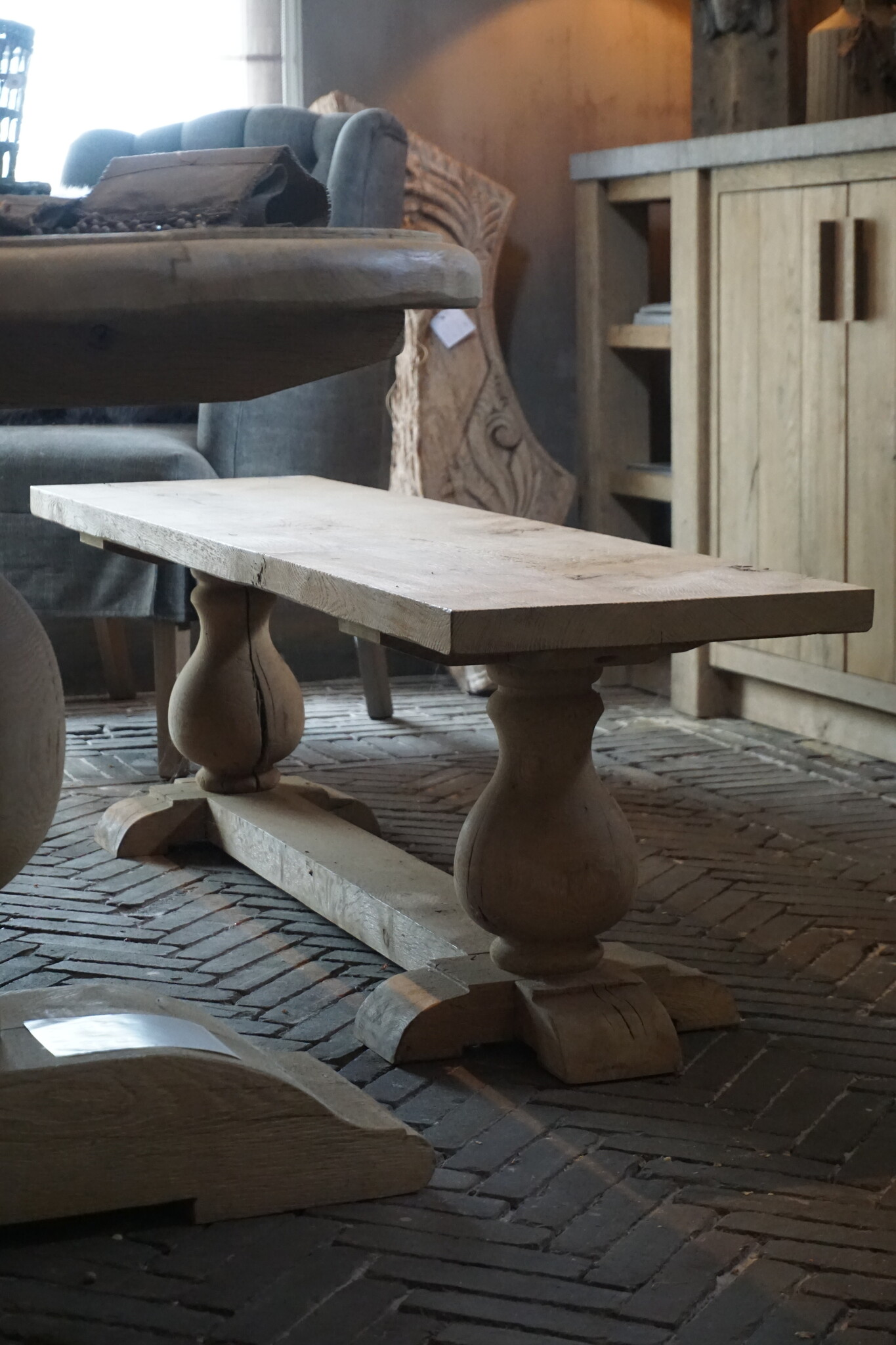Rene Houtman Eettafel Bankje Oud Eikenhout | Bolpoot | B160 cm
