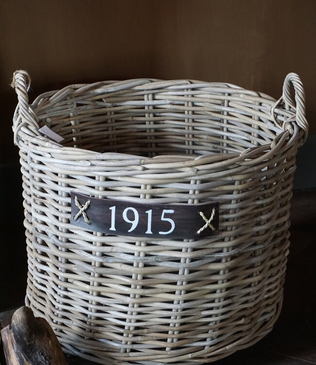 Rene Houtman Haardmand Rotan Grijs Met Wielen D60xH48 cm