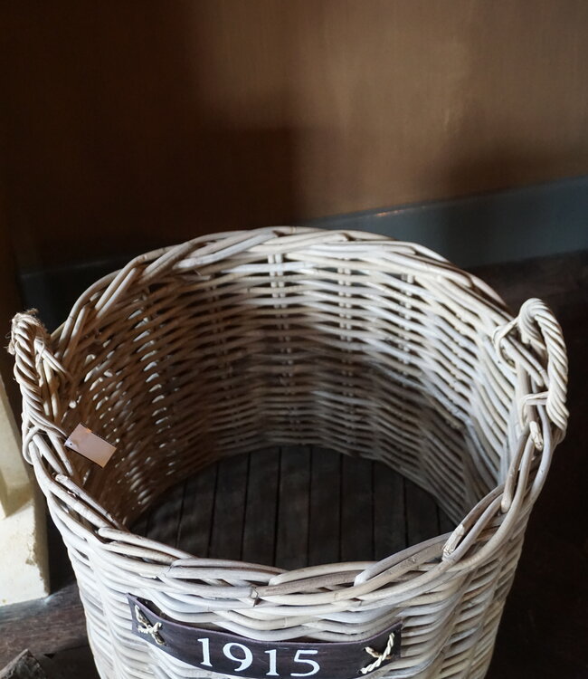 Rene Houtman Haardmand Rotan Grijs Met Wielen D60xH48 cm