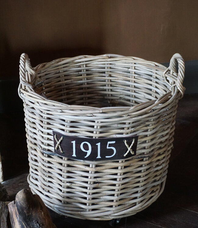 Rene Houtman Haardmand Rotan Grijs Met Wielen D50xH42 Cm