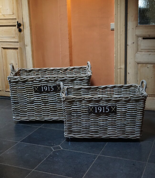 Rene Houtman Set Van 2 Haardmanden Rotan Grijs Met Wielen