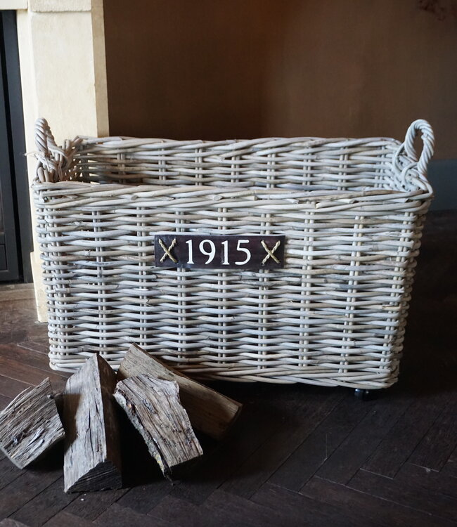 Rene Houtman Haardmand Rotan Grijs Met Wielen | B78xD44xH42 cm