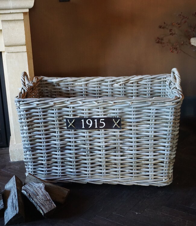 Rene Houtman Haardmand Rotan Grijs Met Wielen | B90xD55xH53 cm