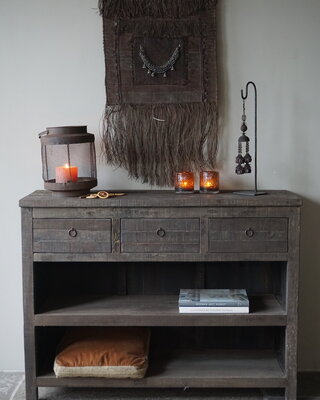 Rene Houtman Sidetable | Oud Hout | 3 Lades | H91,5 x B121 x D40 cm