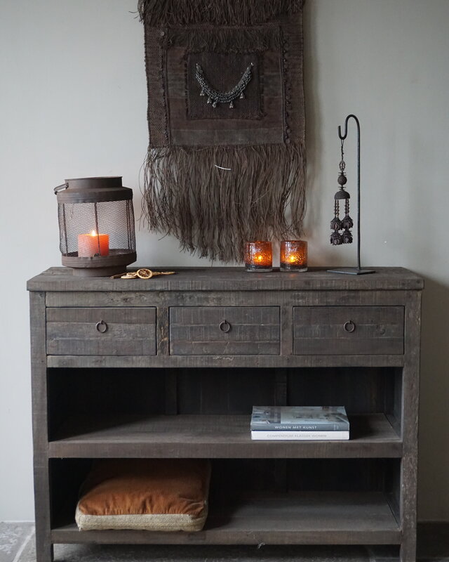Rene Houtman Sidetable | Oud Hout | 3 Lades | H91,5 x B121 x D40 cm