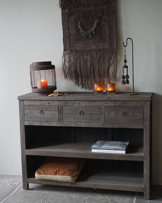 Rene Houtman Sidetable | Oud Hout | 3 Lades | H91,5 x B121 x D40 cm