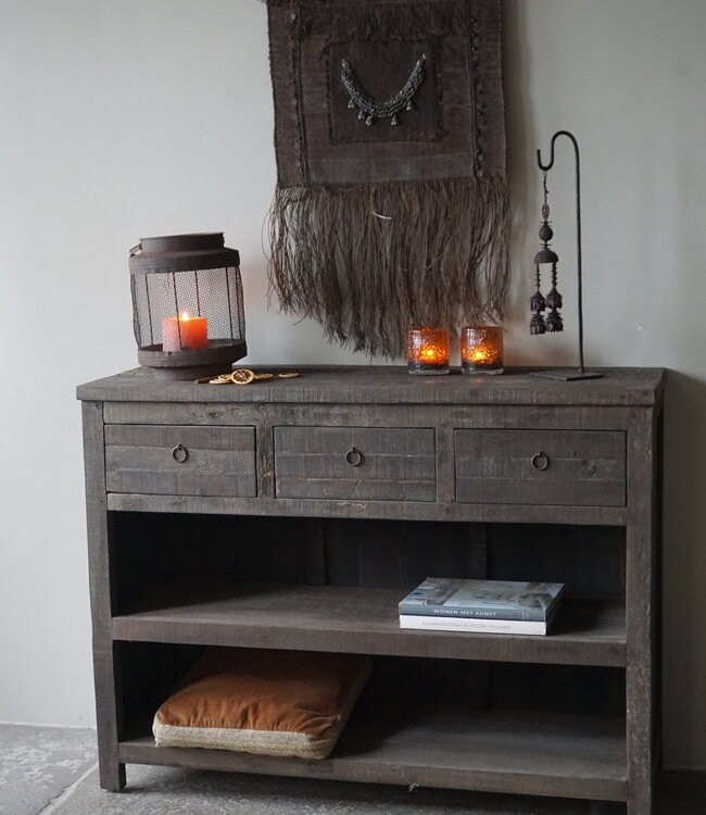 Rene Houtman Sidetable | Oud Hout | 3 Lades | H91,5 x B121 x D40 cm