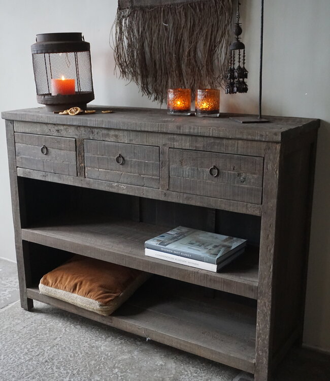 Rene Houtman Sidetable | Oud Hout | 3 Lades | H91,5 x B121 x D40 cm