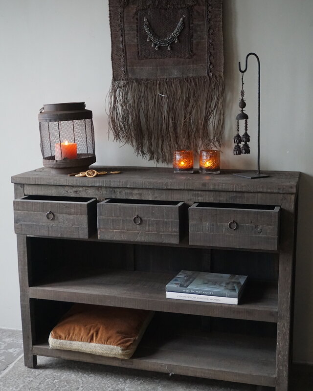 Rene Houtman Sidetable | Oud Hout | 3 Lades | H91,5 x B121 x D40 cm