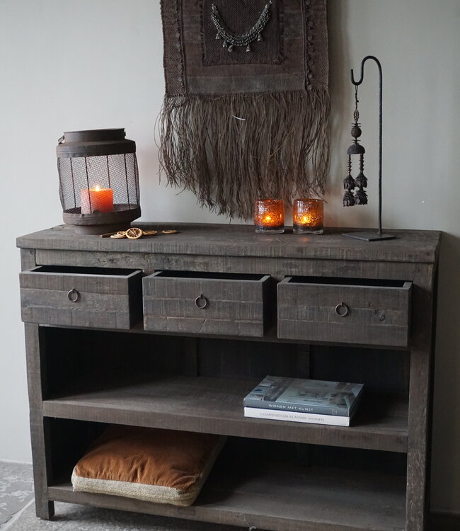 Rene Houtman Sidetable | Oud Hout | 3 Lades | H91,5 x B121 x D40 cm