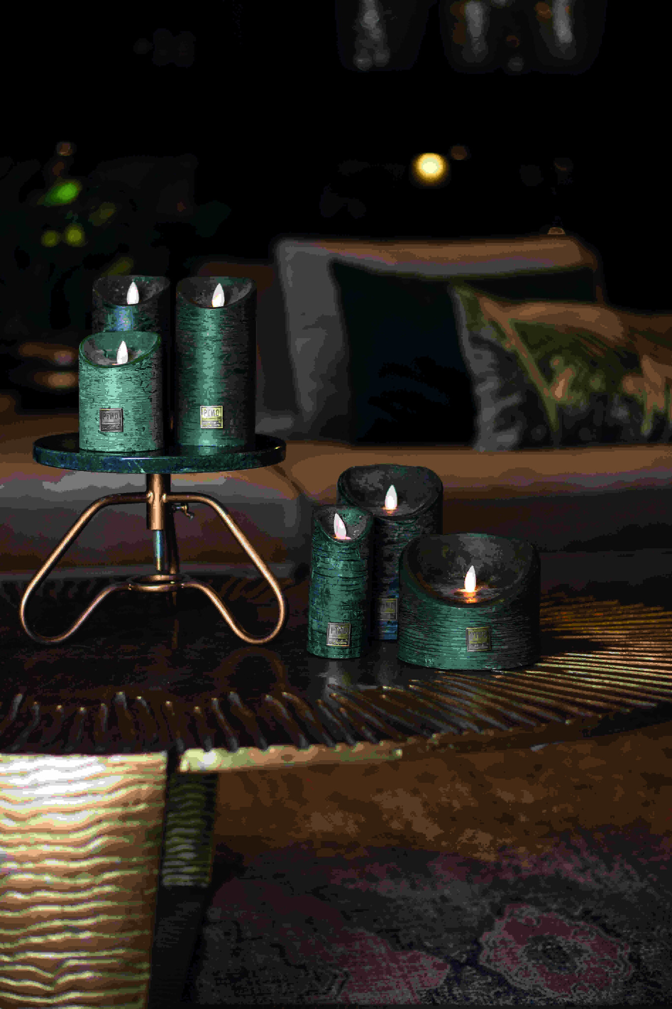 PTMD LED Lichtkaars Met Beweegbare Vlam Rustiek Groen XL
