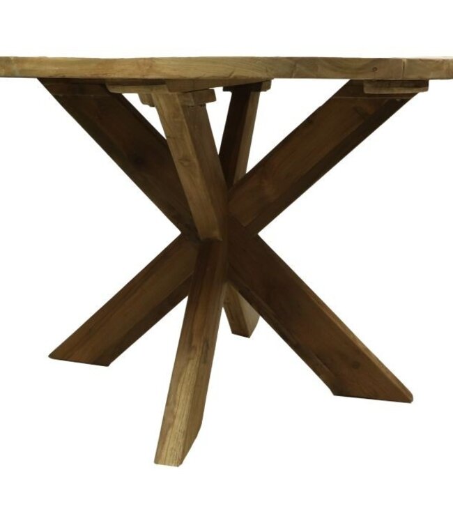 HSM Collection Tuintafel rond met kruispoot - ø125x77 - Naturel - Oud teakhout