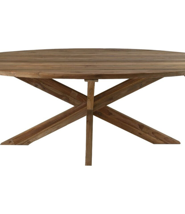 HSM Collection Eettafel tuin ovaal met kruispoot - 240x110x76 - Naturel - Oud teakhout