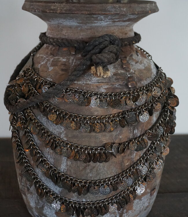 Rene Houtman Nepalese Houten Pot | Incl. Ketting | H30xD19 cm