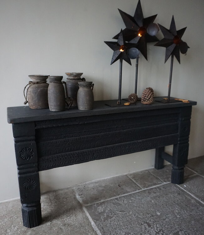 Rene Houtman Oude Wandtafel | Zwart | Houtsnijwerk | B152 cm