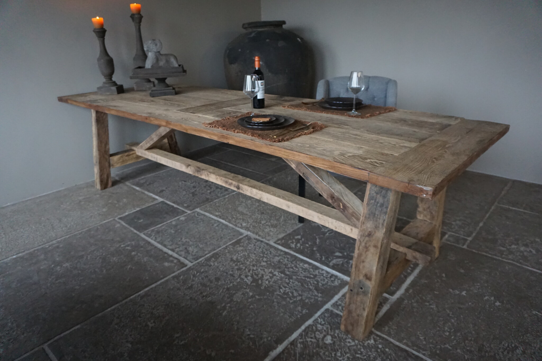 Rene Houtman Oud Eikenhouten Tafel | B300xD100xH79 cm