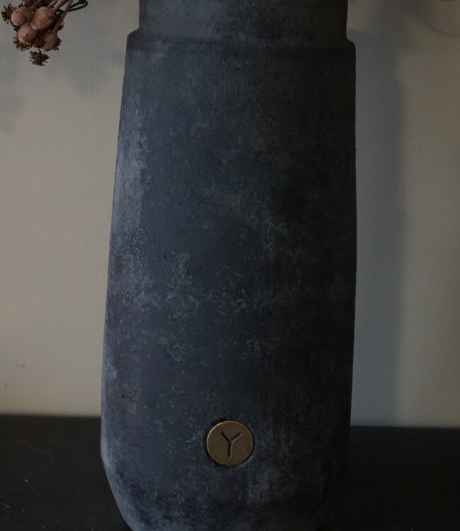 Brynxz Vaas Cilinder Steen Zwart Grijs |  D17xH36 cm