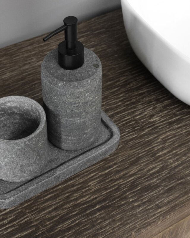 Be-Uniq Zeep Dispenser set van 3 | Andesite Lavastone Grey | H22xB22xD12 cm