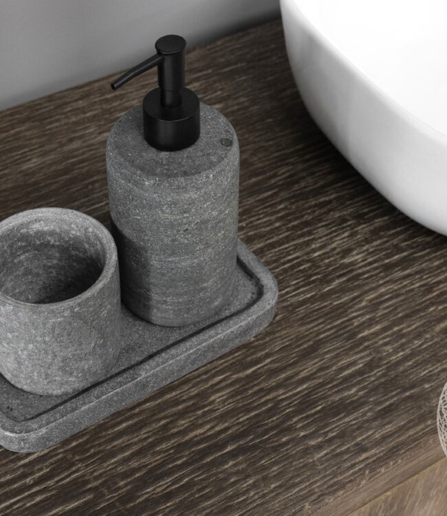 Be-Uniq Zeep Dispenser set van 3 | Andesite Lavastone Grey | H22xB22xD12 cm