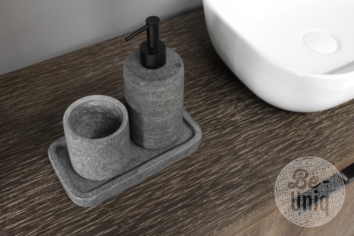 Be-Uniq Zeep Dispenser set van 3 | Andesite Lavastone Grey | H22xB22xD12 cm