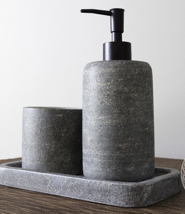 Be-Uniq Zeep Dispenser set van 3 | Andesite Lavastone Grey | H22xB22xD12 cm