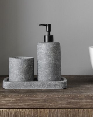 Be-Uniq Zeep Dispenser set van 3 | Andesite Lavastone Grey | H22xB22xD12 cm