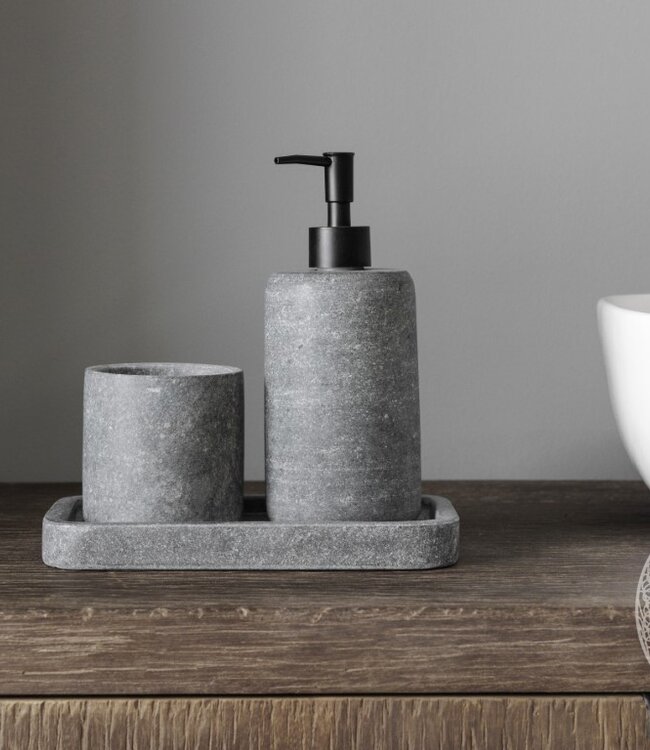 Be-Uniq Zeep Dispenser set van 3 | Andesite Lavastone Grey | H22xB22xD12 cm