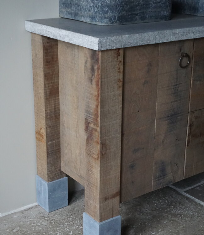 Rene Houtman Badkamermeubel eikenhout met Hardsteen blad | 2 deurs 2 lades