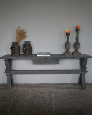 Rene Houtman Sidetable Cross| Grey | Oud Hout | Met Lade | H79 x B200