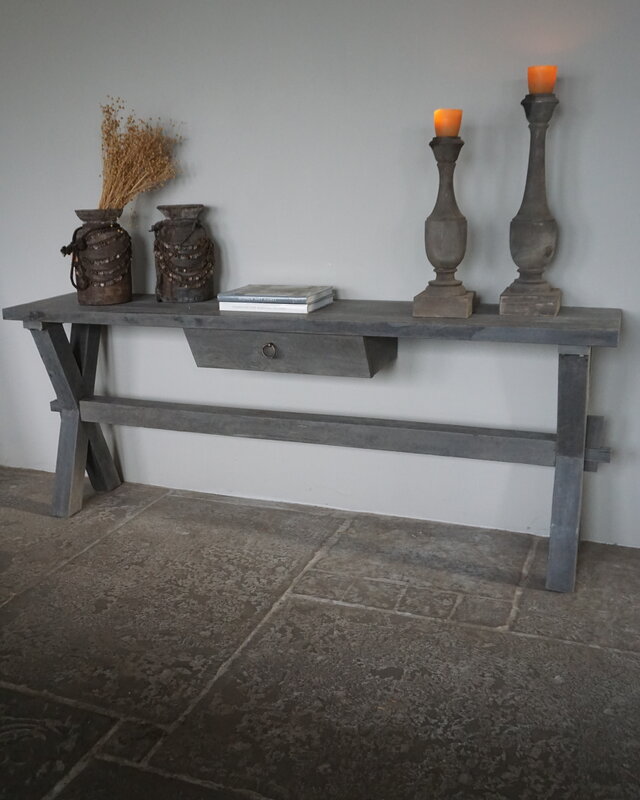 Rene Houtman Sidetable Cross| Grey | Oud Hout | Met Lade | H79 x B200