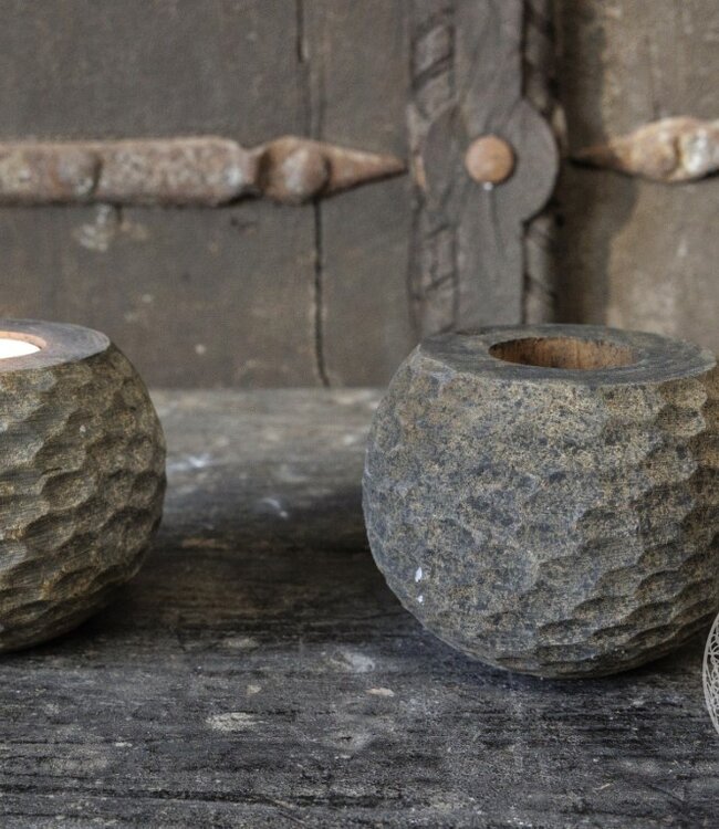 Be-Uniq Houten Waxinehouder | Buru dot | Set Van 4 | Island Collection | H9 x B9 x D9 cm