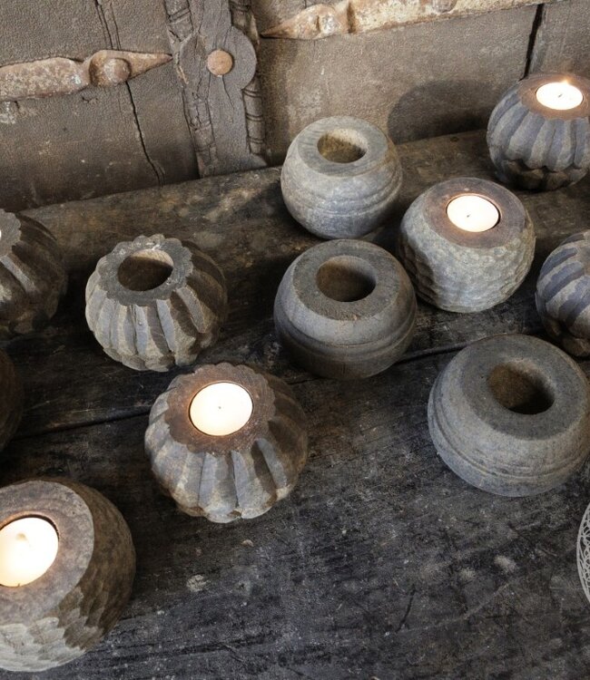 Be-Uniq Houten Waxinehouder | Buru Stripe | Set Van 4 | Island Collection | H9 x B9 x D9 cm