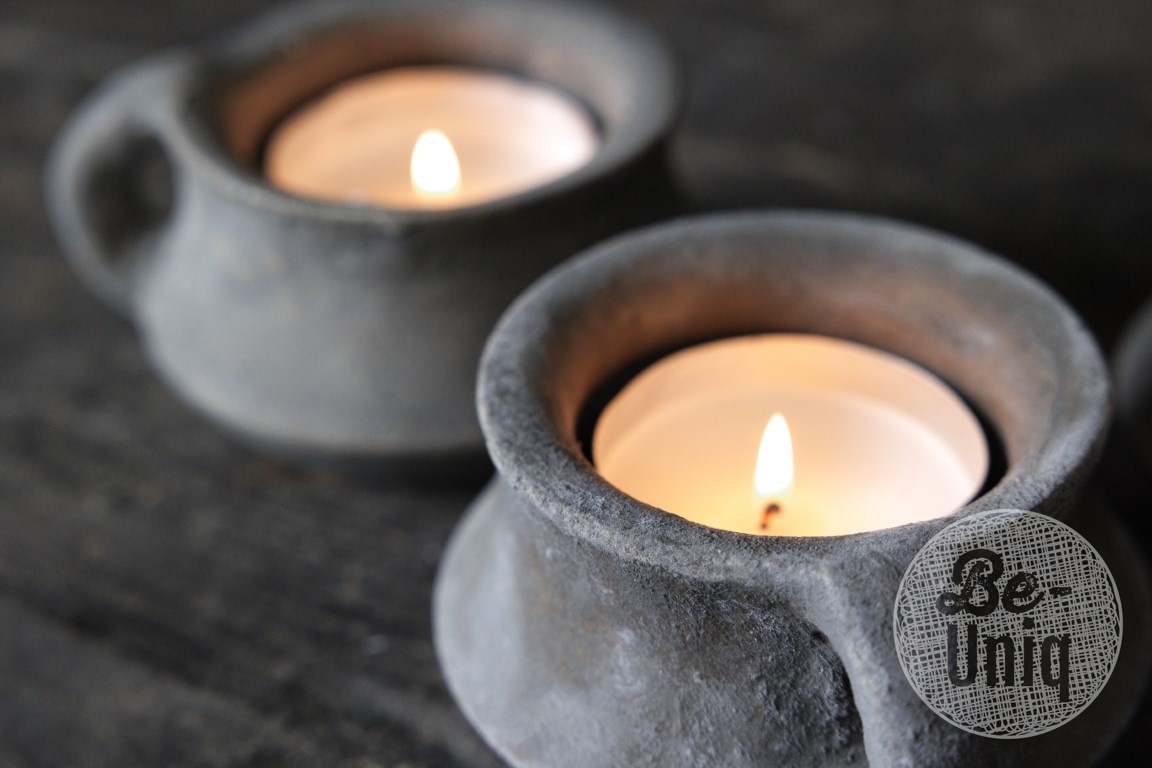 Be-Uniq Waxinehouder | Kruik | Set Van 4 | Organic Collection | H6 x B12 x D11 cm