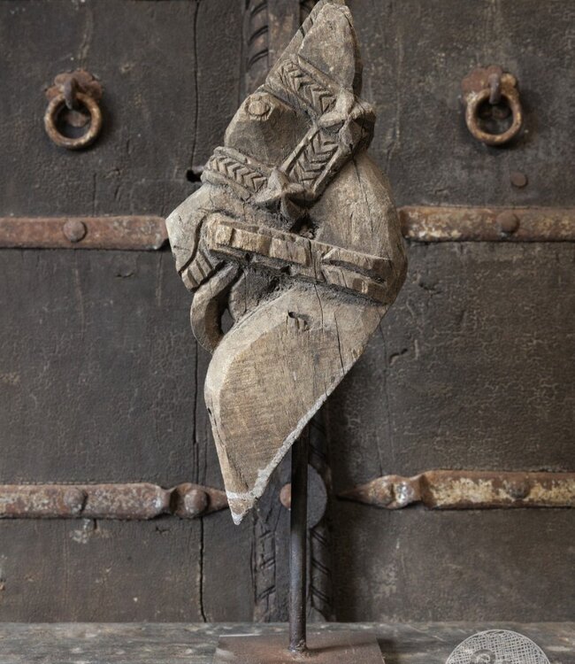 Be-Uniq Antiek Paard Op Standaard | India | H51 x B23 x D18 cm