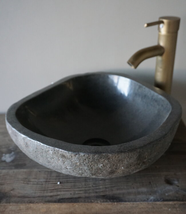 Rene Houtman Medium stenen waskom + spoelgat B38 x D38 x H14,5
