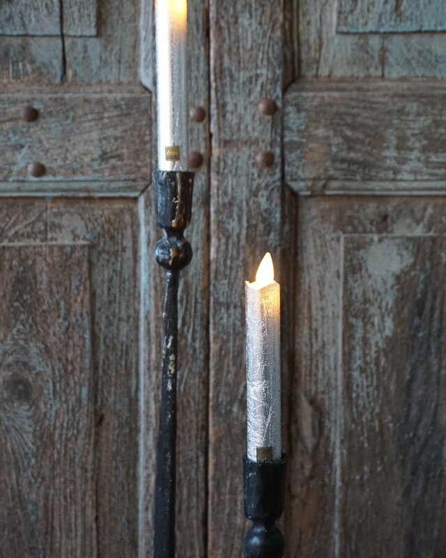 PTMD LED Diner Kaars | Rustic Silver | 2 Stuks | Beweegbare Vlam