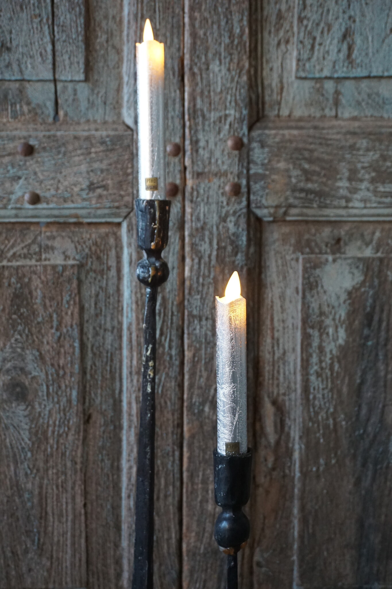 PTMD LED Diner Kaars | Rustic Silver | 2 Stuks | Beweegbare Vlam
