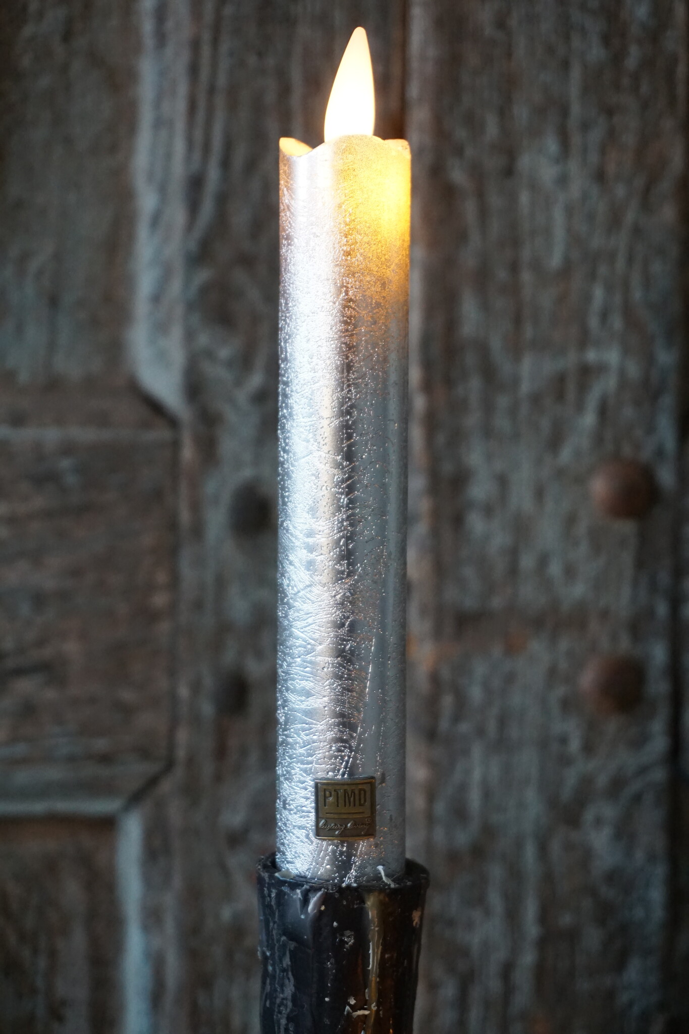 PTMD LED Diner Kaars | Rustic Silver | 2 Stuks | Beweegbare Vlam